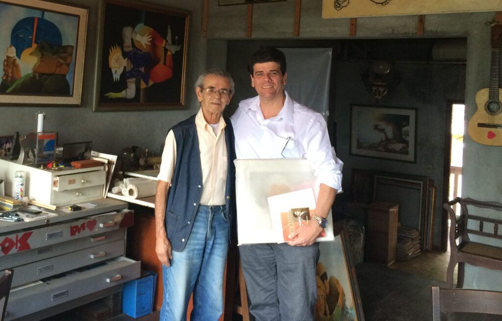 O pintor e escritor Sami Mattar e J.H.Martins no Ateliê do Samir em Teresópolis em 2015